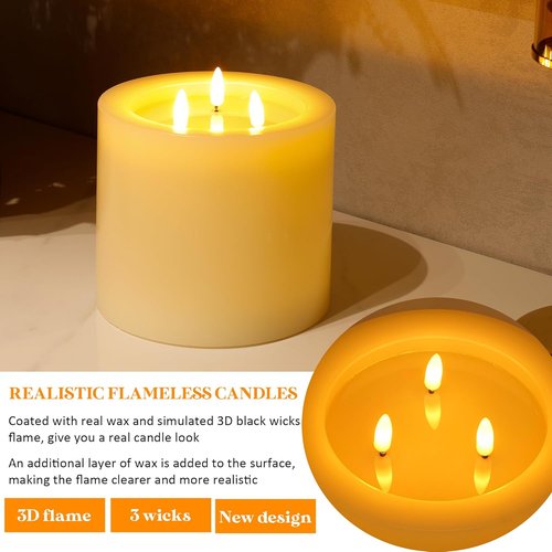 Flameless Candles | Extra Large 6"x6" Real Wax Battery Operated with Remote & Timer - Ivory