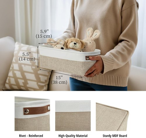 DECOMOMO Narrow Storage Bins - Small Organizing Baskets for Bathroom & Entryway | Beige & White Set of 4