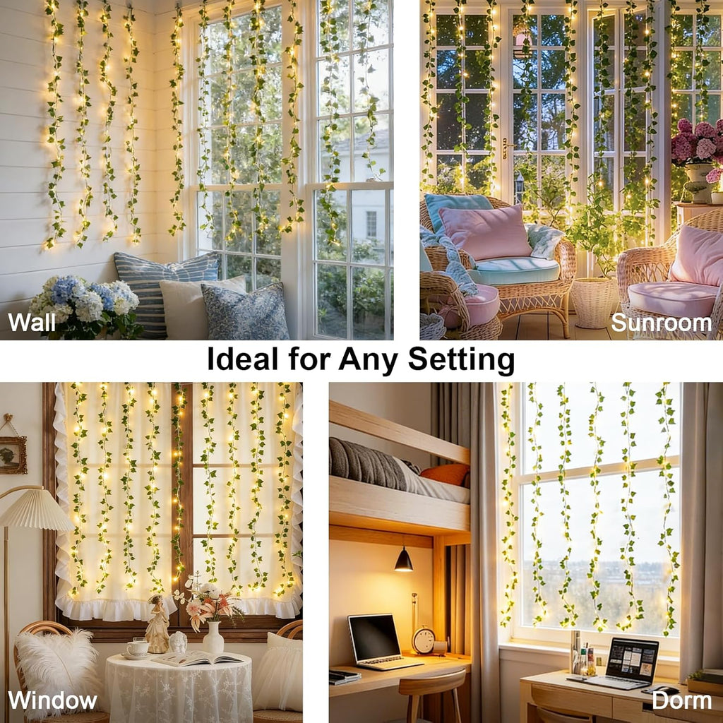 Suddus Fairy Lights Vines - 200 LED Ivy Curtain Lights for Bedroom & Party Decor | 6.5ft x 6.5ft