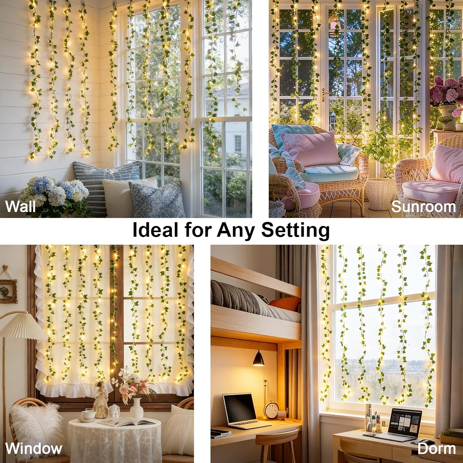 Suddus Fairy Lights Vines - 200 LED Ivy Curtain Lights for Bedroom & Party Decor | 6.5ft x 6.5ft