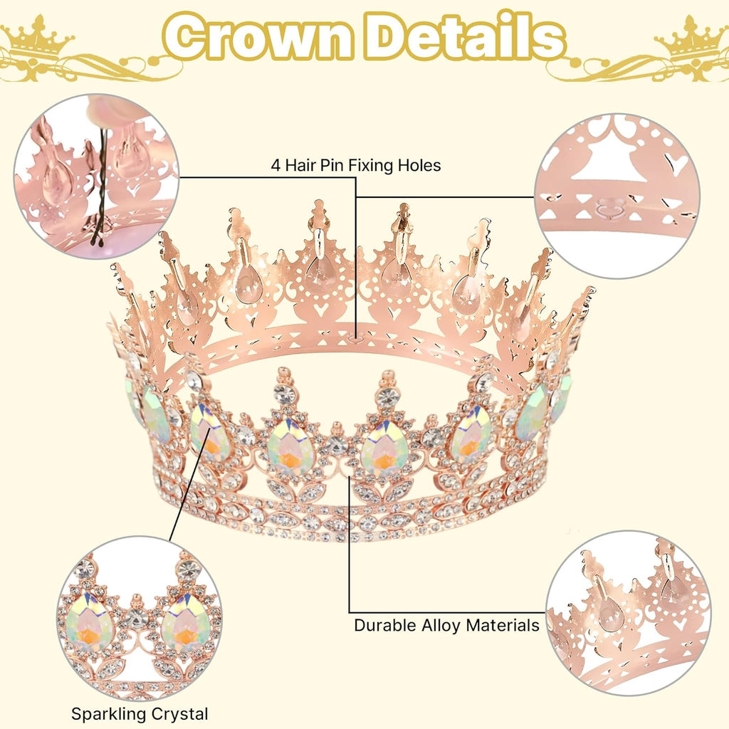 AMZVALU Crown Cake Topper Set - 3 Happy Birthday Decorations with Rose Gold Butterflies & Candles