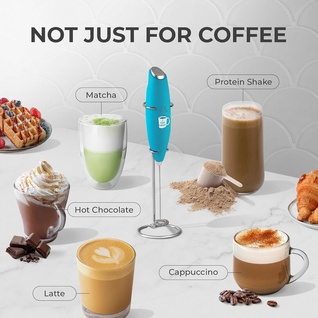 Zulay Kitchen Milk Frother Wand - Ultra-Fast Electric Whisk for Coffee, Lattes & Cappuccino - Love Coffee Blue
