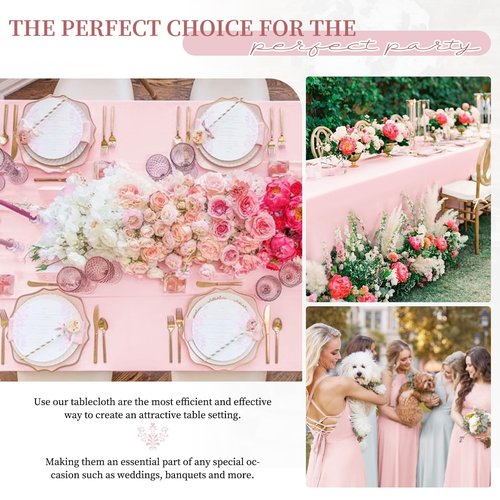 12 Pack Pink Rectangle Tablecloths for 6 Foot Tables 60 x102 inch,Waterproof Pink Table Clothes in Bulk for Wedding,Polyester Stain Resistant Washable Rectangle Table Cover for Party Buffet Camping