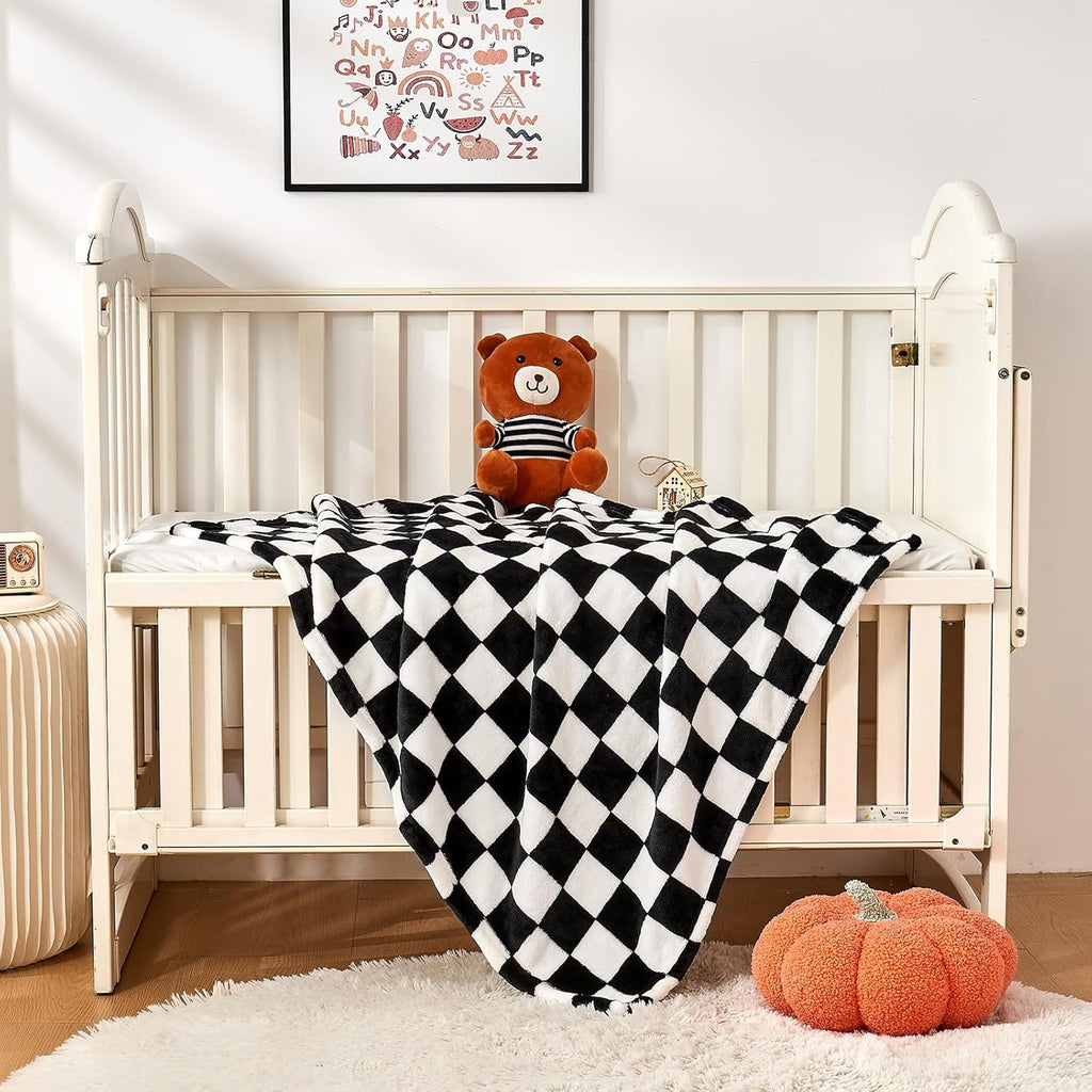 Yurhap Checkered Baby Blanket - Ultra Soft Fleece for Boys & Girls | Cozy 30''x40'' Infant Receiving Blanket in Black