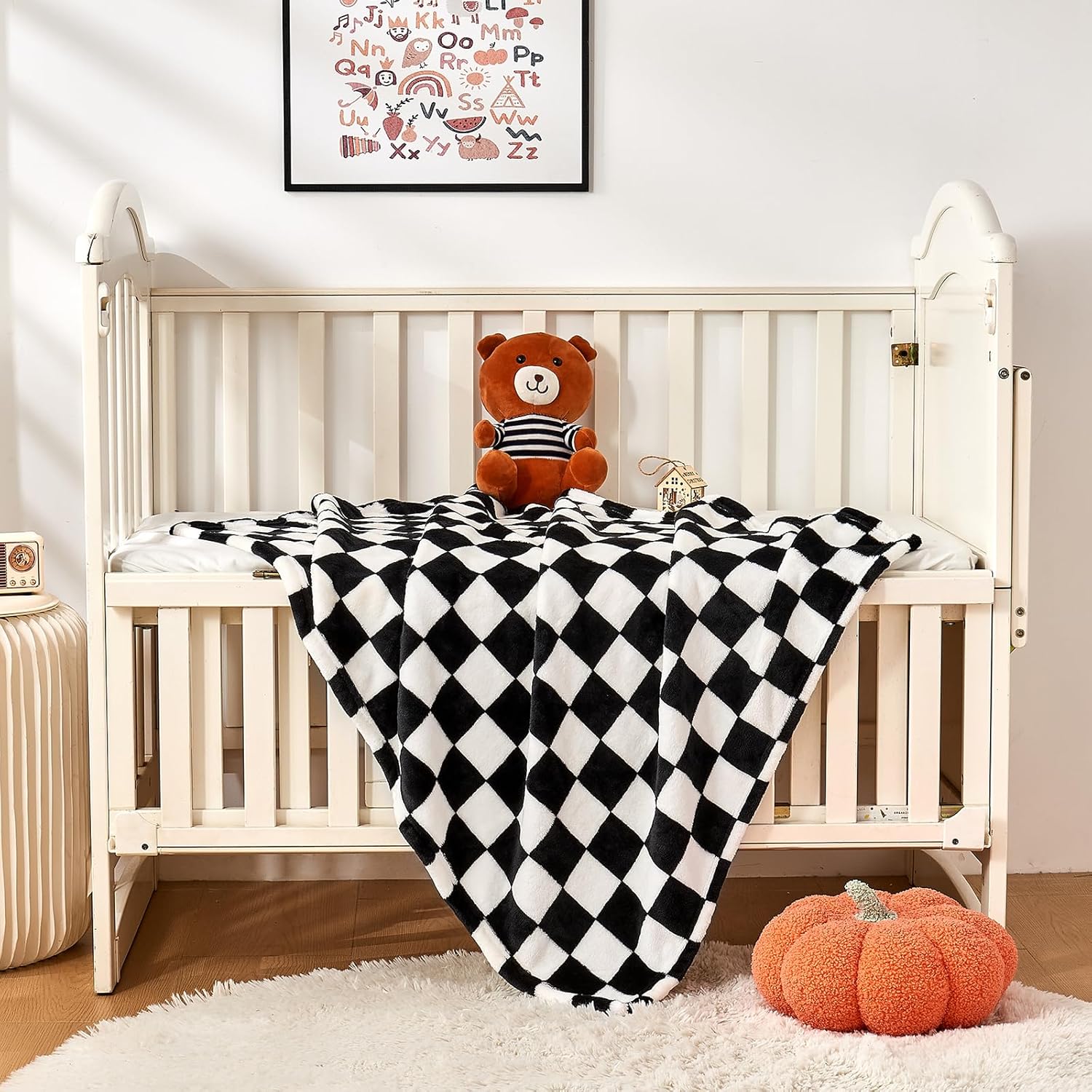 Yurhap Checkered Baby Blanket - Ultra Soft Fleece for Boys & Girls | Cozy 30''x40'' Infant Receiving Blanket in Black