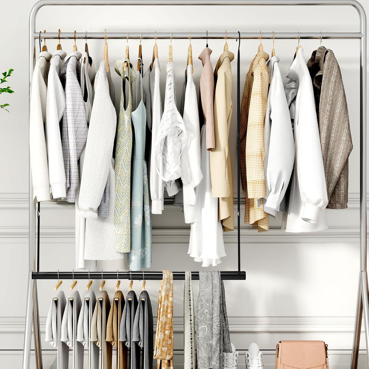 Storage Maniac Adjustable Closet Hanging Rod - Space-Saving Organizer for Clothes | Black, 1 Pack
