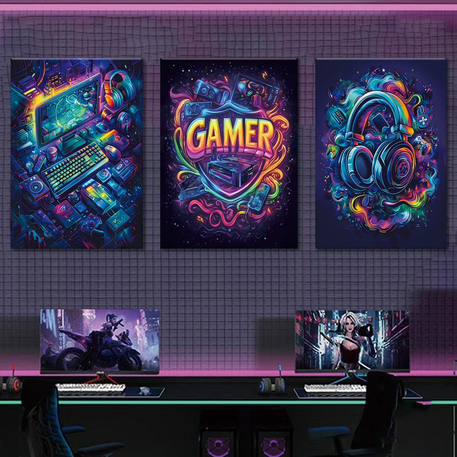 Yolbcdr Gaming Canvas Wall Art Set - Cool Video Game Posters for Boys' Room | 16x24in Framed Decor