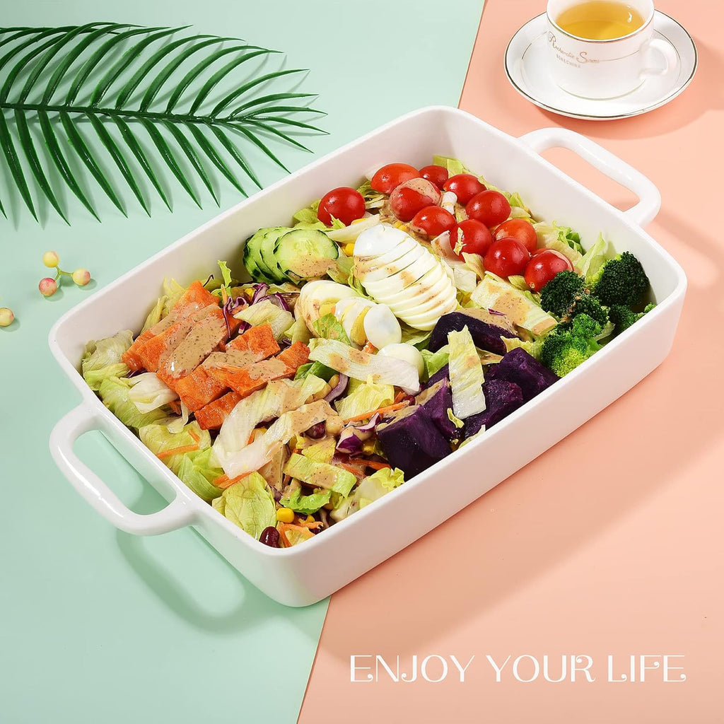9 x 13 Ceramic Baking Dish by [Brand Name] - Large Lasagna Pan with Double Handles for Easy Cooking - White