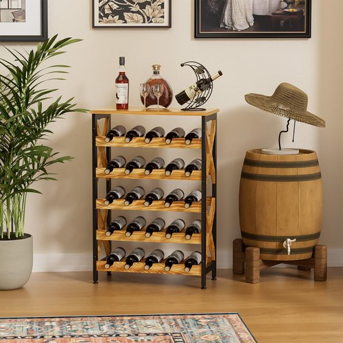 LUMAMU 25 Bottle Wine Rack Freestanding Floor Rustic Wine Holder Stand 5 Tier Wobble-Free Tall Wine Racks Wine Large Display Storage Shelf for Cellar Kitchen 21.6''L x 10.6''W x 31.8''H