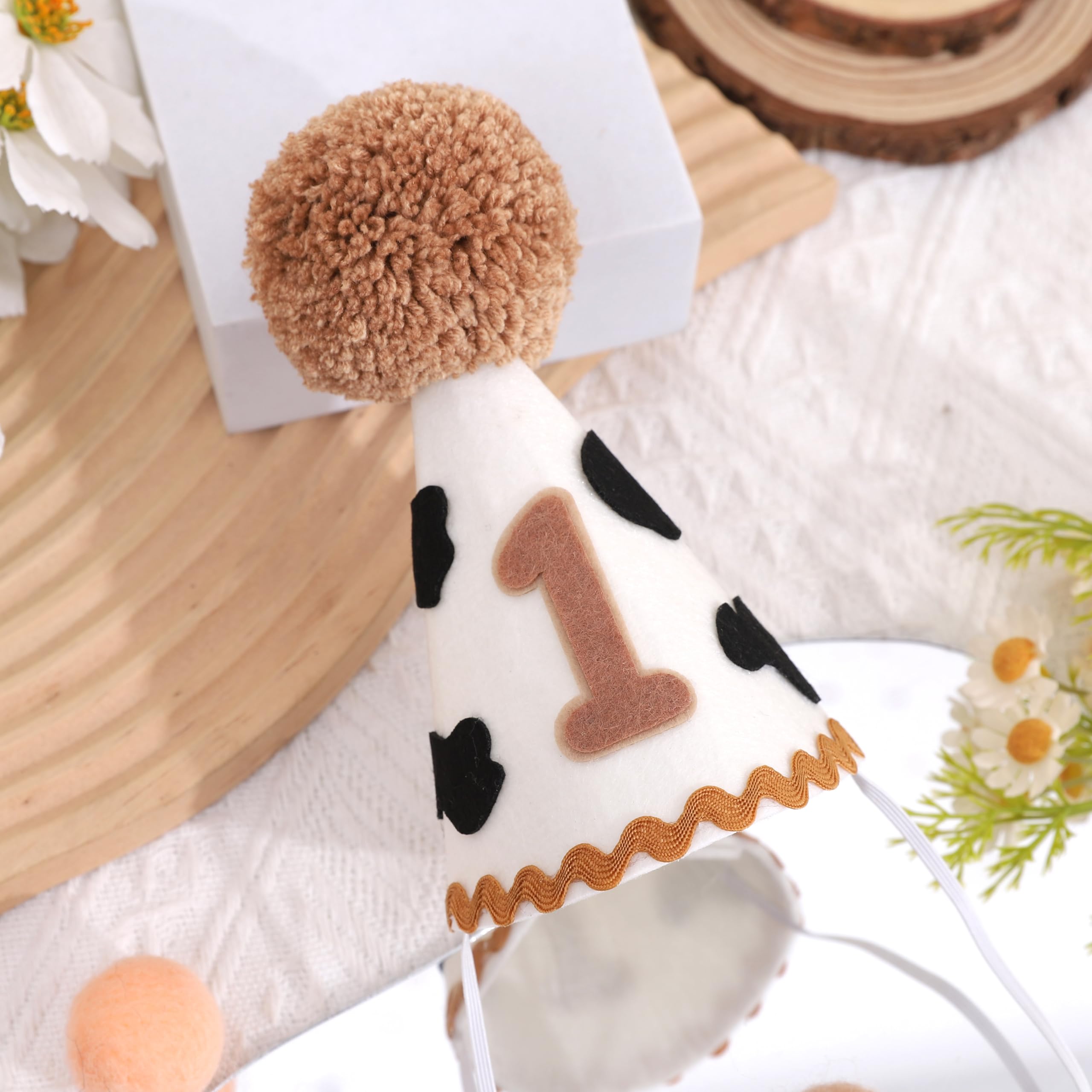 MAMUXI Cow Print 1st Birthday Hat - Cowboy One Birthday Decorations, My First Rodeo Party Cone Hat, Little Cowboy Smash Cake Photo Props, Western Farm Cow Party Cap (Cowboy Birthday Hat)
