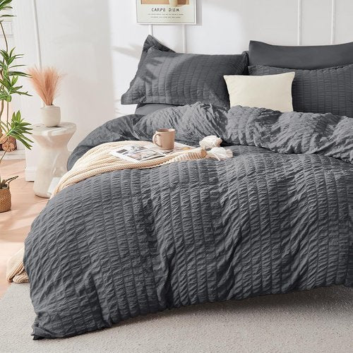 HYMOKEGE Twin Comforter Set - Luxury 5-Piece All-Season Bedding Set in Dark Grey | Includes Comforter, Sheets, Pillowcase & Sham