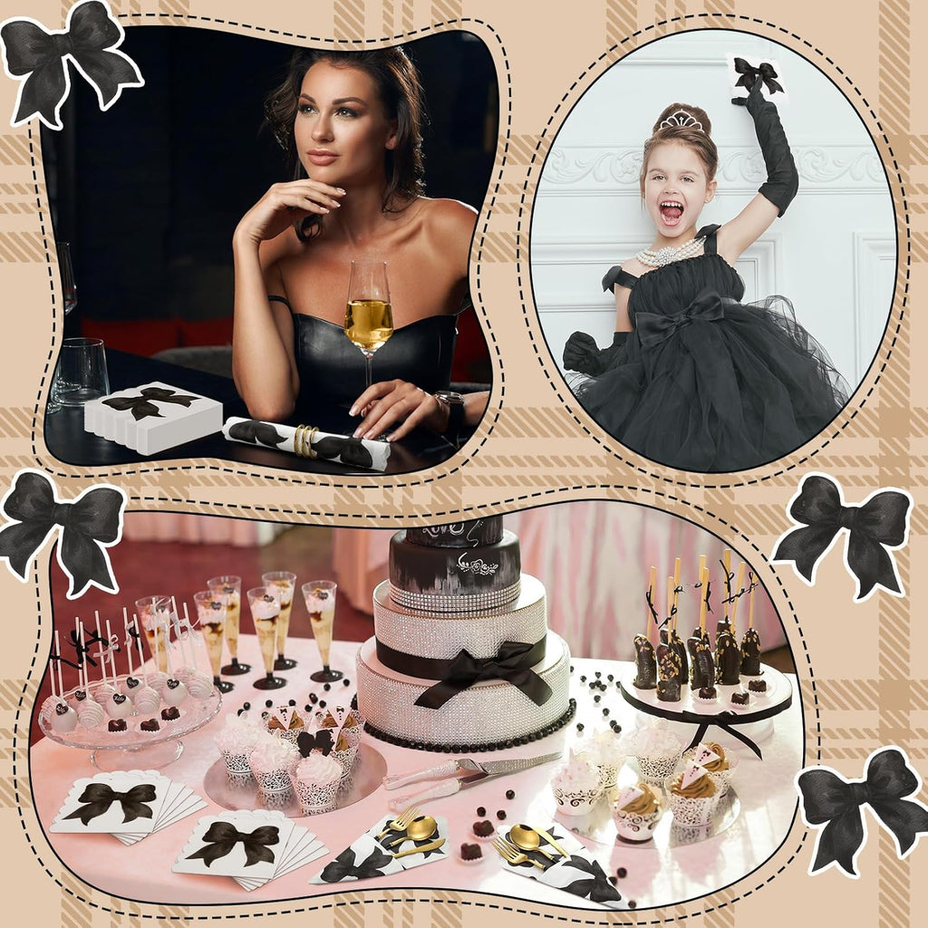Skyygemm Black Bow Napkins - 150 Pcs Disposable Party Supplies for Bachelorette & Bridal Showers