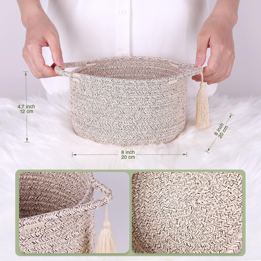 SweetMemo Mini Woven Rope Organizer Baskets - Decorative Gift Basket for Baby Showers & Home Storage - Warm Brown