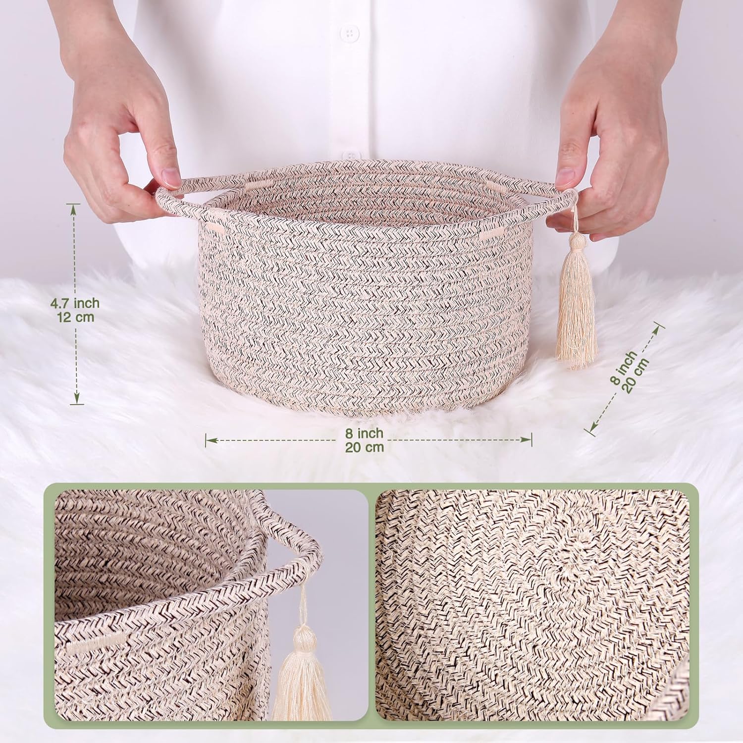 SweetMemo Mini Woven Rope Organizer Baskets - Decorative Gift Basket for Baby Showers & Home Storage - Warm Brown