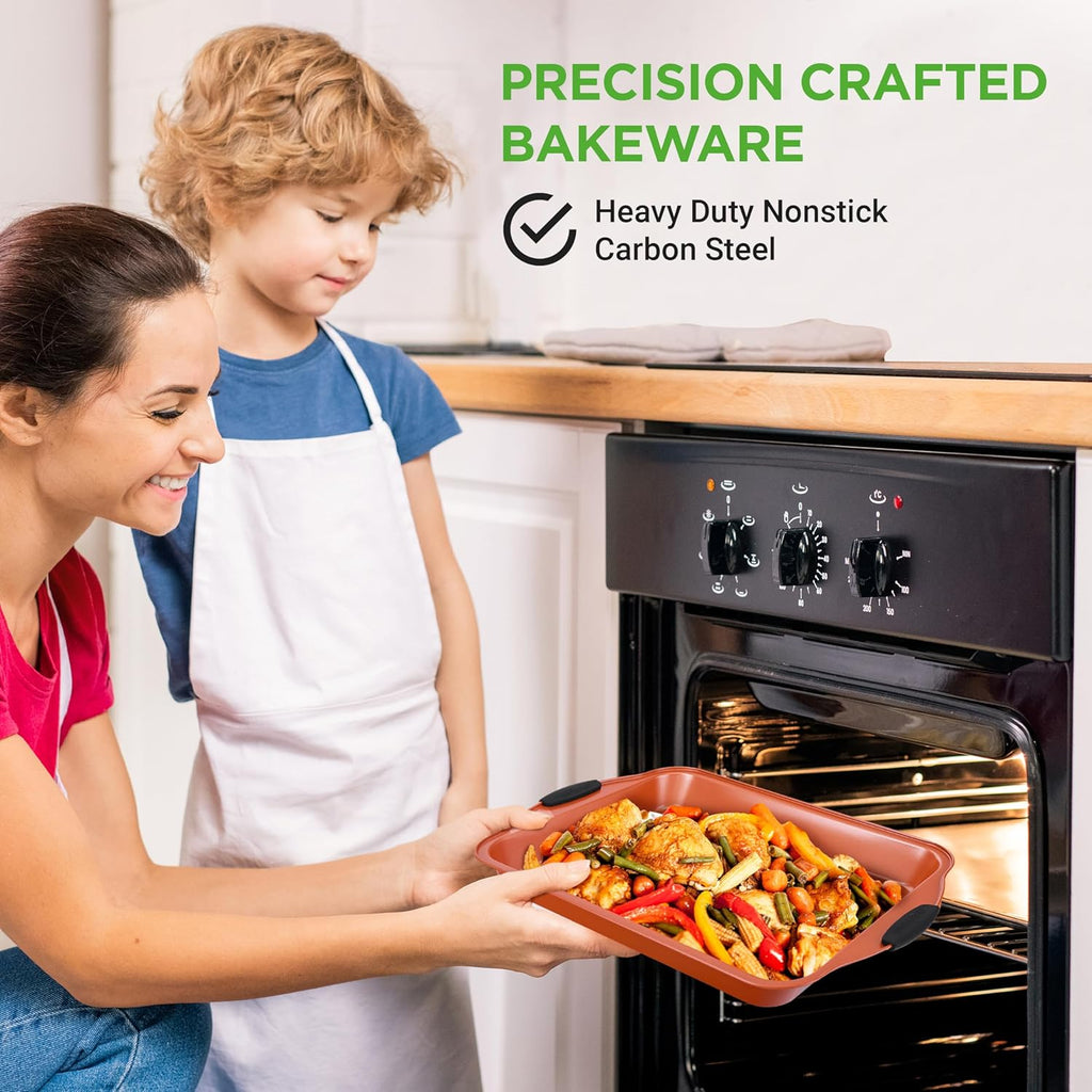 NutriChef 10-Piece Nonstick Baking Pans Set - Versatile Bakeware for Cookies, Cakes & Roasting | Includes Cookie Sheet, Muffin Pan, Cake Pan & Pizza Pans