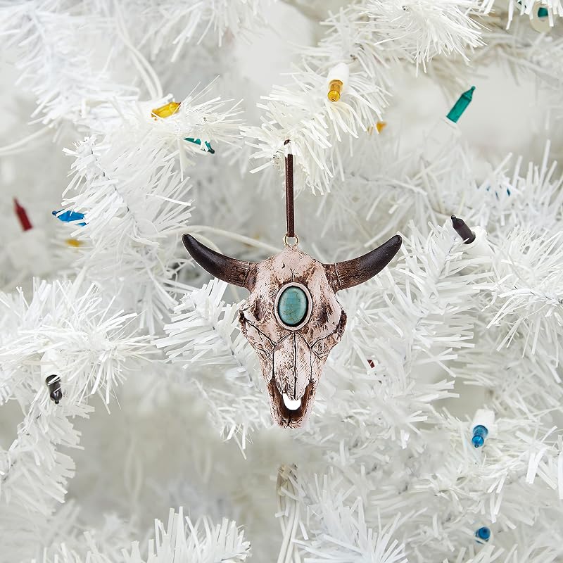 Steer Skull Hanging Ornament - Southwestern Rustic Cattle Decor
