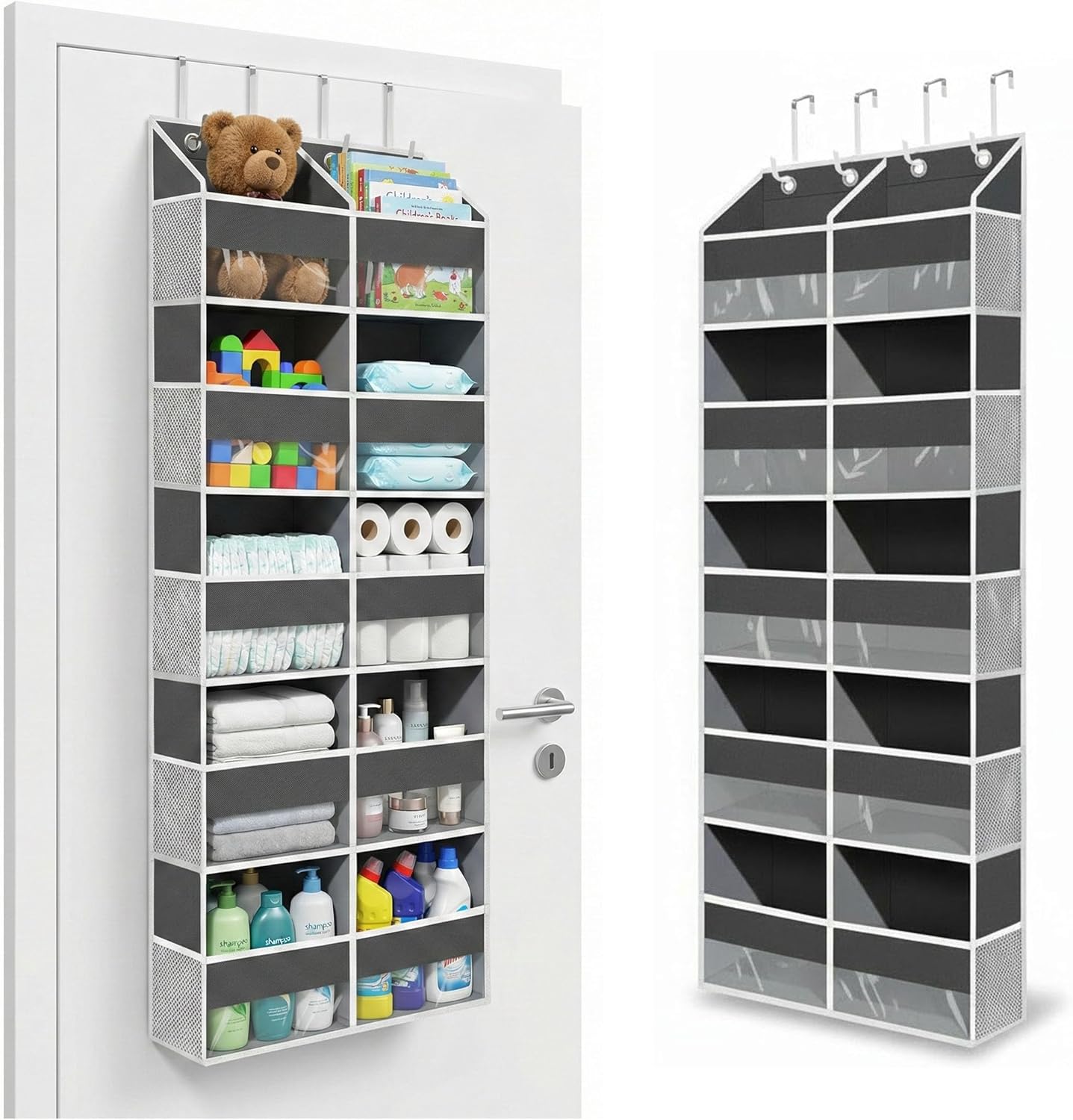 Skiennix 10-Pocket Over The Door Organizer - Heavy-Duty 600D Oxford Fabric, Upgraded Hooks for Dorm & Closet Storage