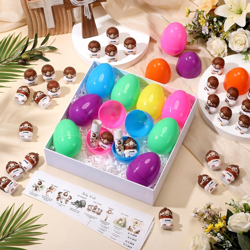 Skylety Easter Gift Set - 25 Prefilled Eggs with Jesus Stress Balls & Holy Week Cards | Perfect for Sunday School Favors