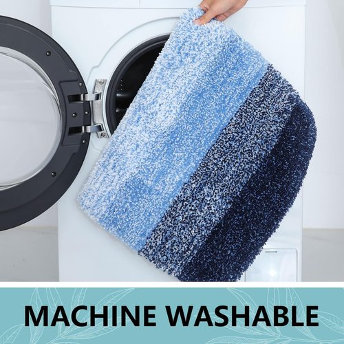 Arotive Microfiber Bathroom Rugs 3 Piece with Toilet Lid Cover, Shaggy Soft and Absorbent Bath Rug, Non-Slip, Machine Washable Bath Mats for Bathroom（24x16+24x20+17.5x15, Blue