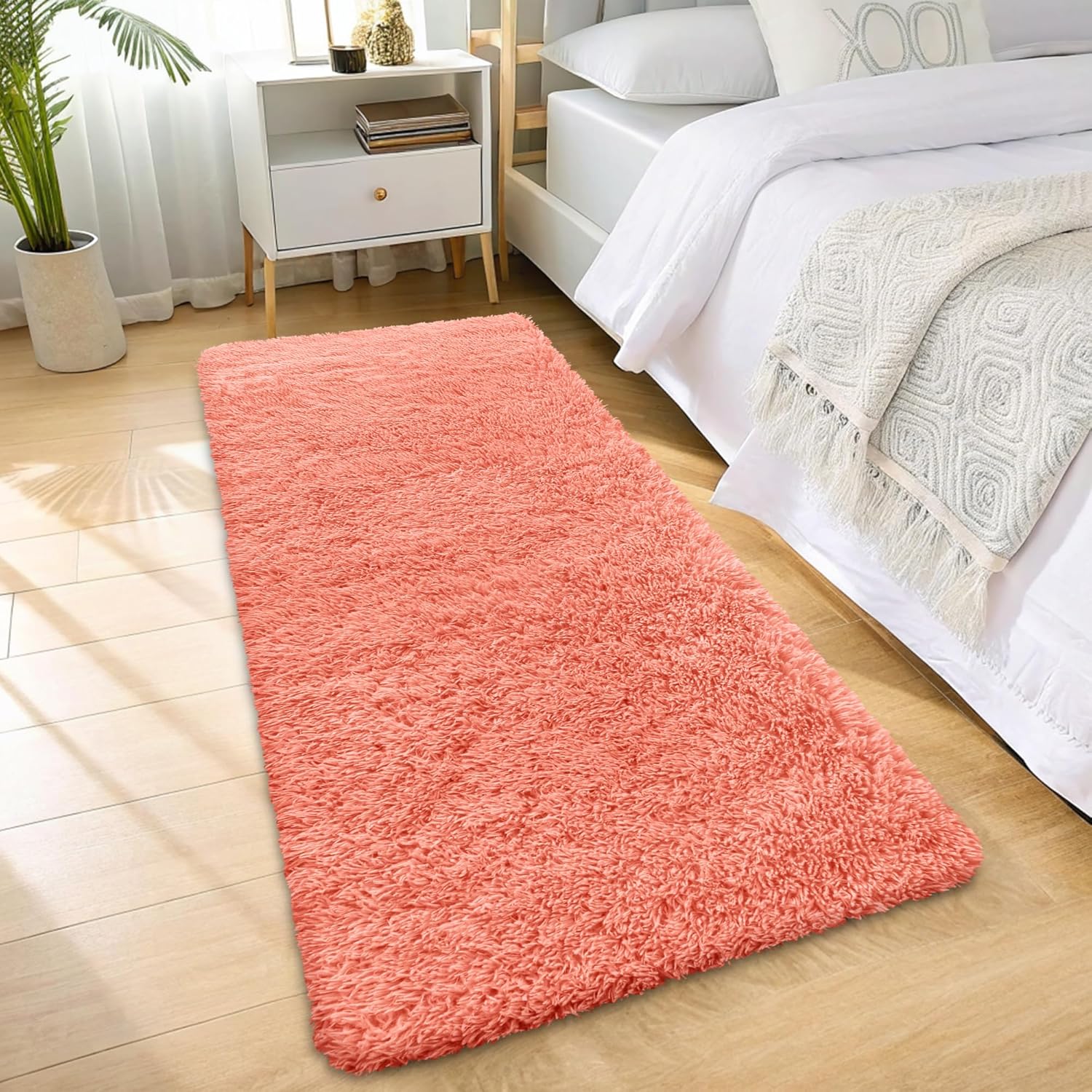 OLANLY Runner Rugs - 2x5 Machine Washable Soft Shaggy Carpet for Bedroom & Hallway | Coral Red
