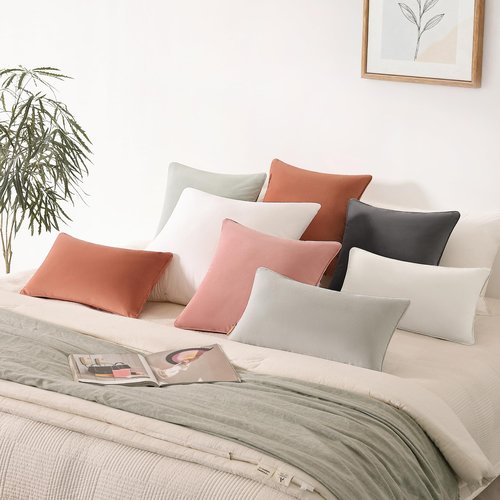 Ailuteie Throw Pillow Covers 18x18 Set of 2 – Solid Decorative Pillow Cases for Couch, Sofa, Bed – Square Cushion Covers with Piping (No Insert) Light Gray