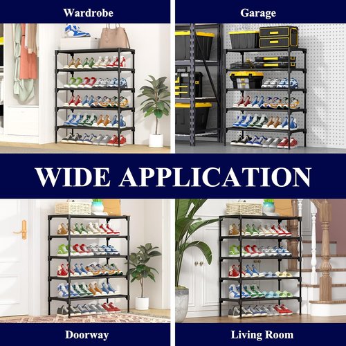 Kitsure Shoe Rack - Stackable Non-Woven Shoe Organizer for Closet & Entryway | 5-Tier, Black, 27.5" Wide (Pack of 2)