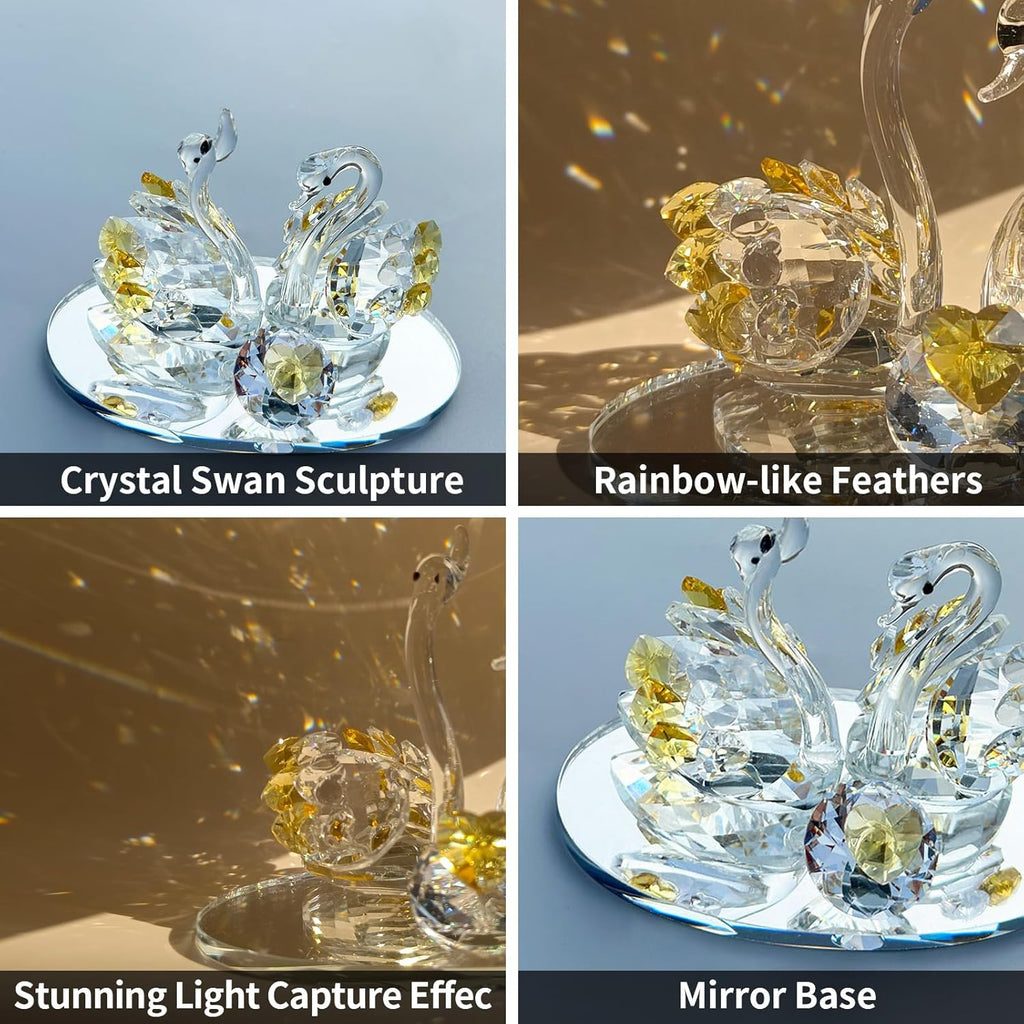 Skiennix Handcrafted Crystal Swan Figurine - Elegant Decorative Glass Collectible | Golden Accent for Home or Gift