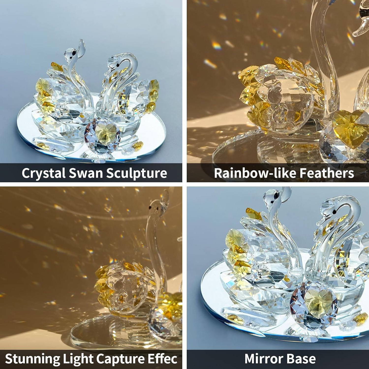 Skiennix Handcrafted Crystal Swan Figurine - Elegant Decorative Glass Collectible | Golden Accent for Home or Gift