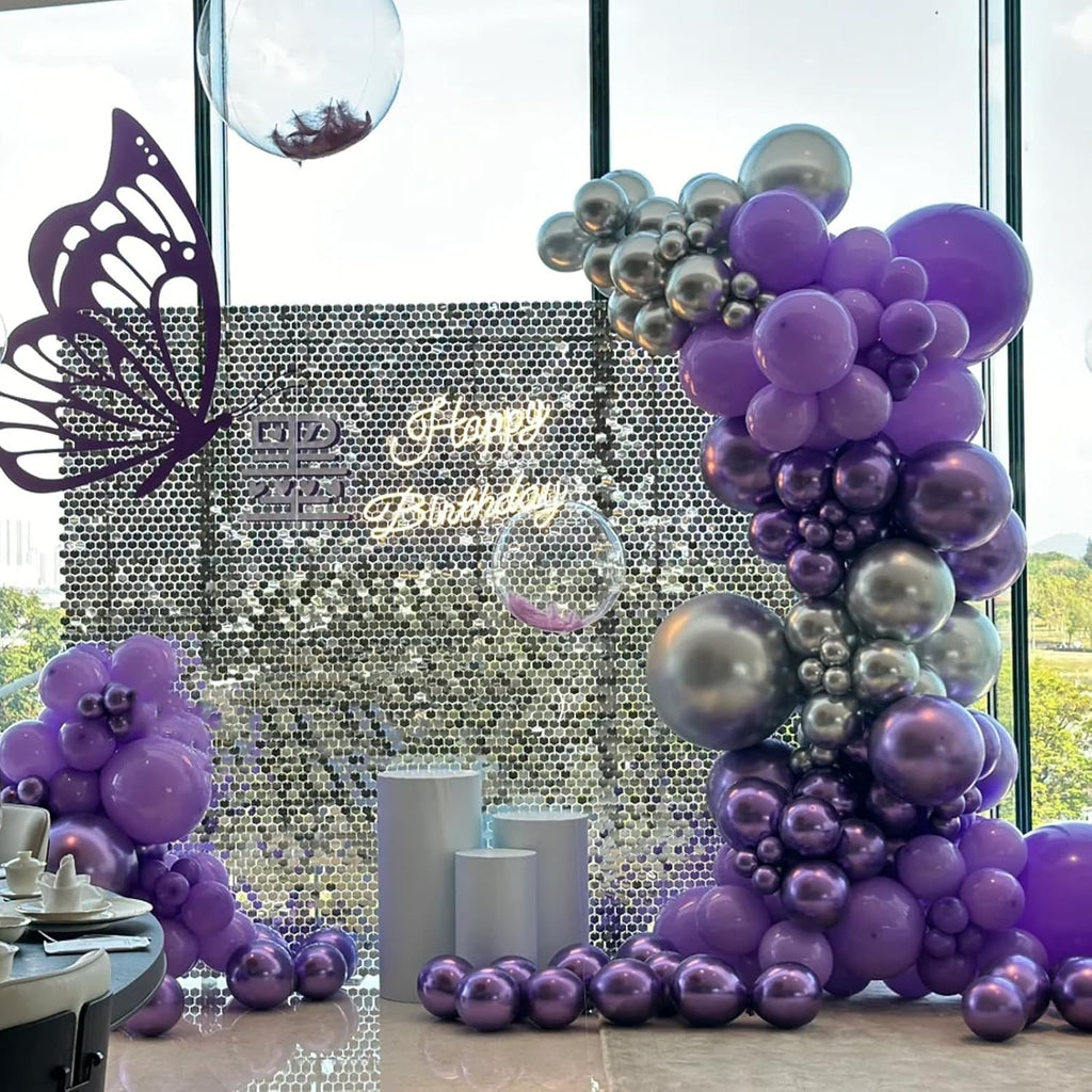 Voircoloria Metallic Purple Balloon Garland Kit - 90-Pack in Various Sizes for Graduation, Weddings & Parties
