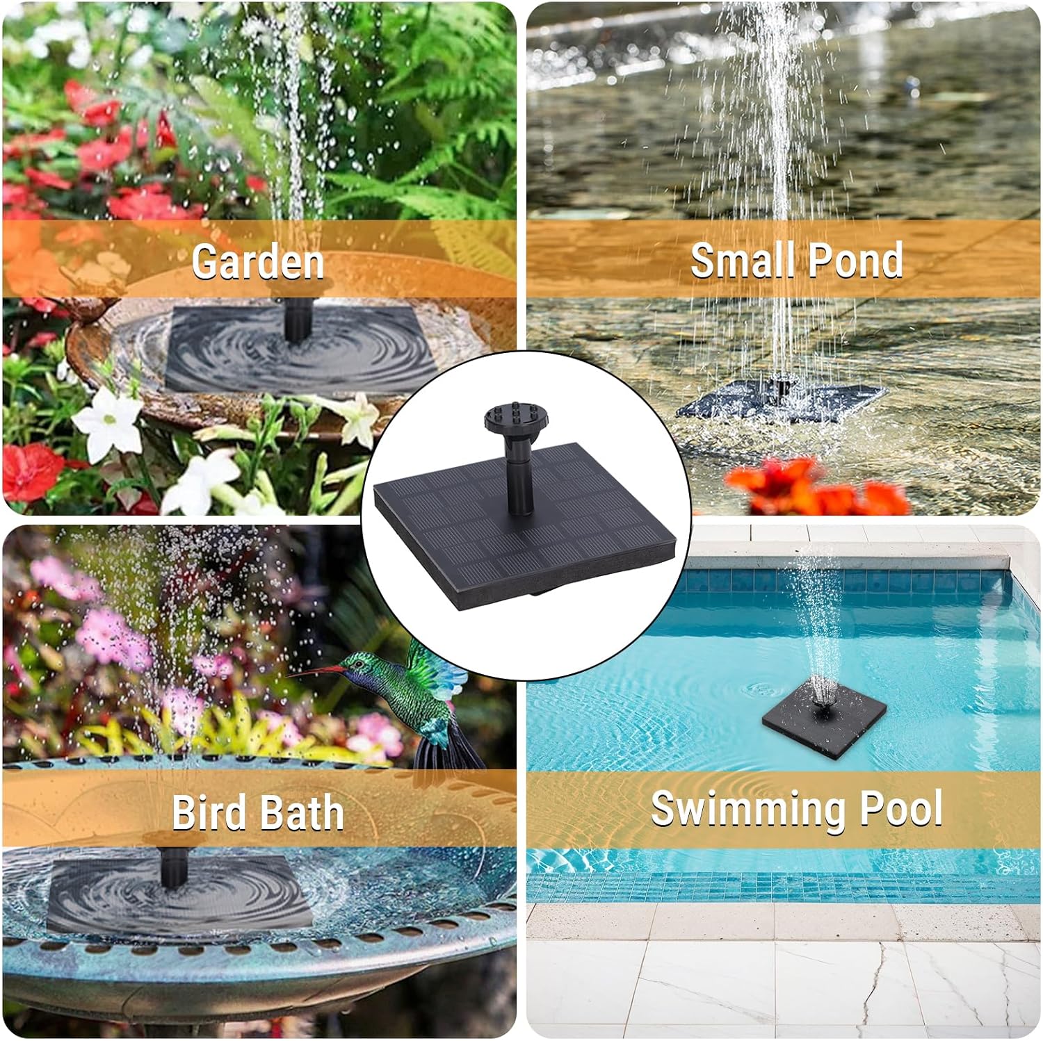 Skiennix Solar Water Fountain - Versatile Bird Bath Pump with 6 Nozzles | Monocrystalline Silicon Design for Garden, Pond, Pool