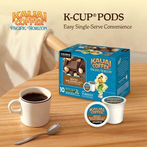 Kauai Coffee K-Cup Pods for Keurig Brewers – Arabica Coffee, 10% Hawaiian – Medium Roast, Savory and Chocolatey Aroma – Mocha Macadamia Nut, 6 Packs of 10 Single Serve K-Cups