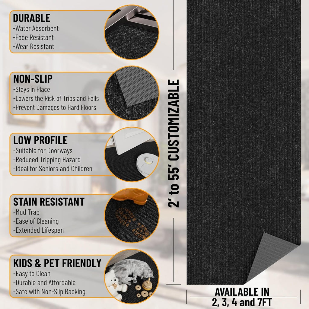 Ottomanson Hallway Runner Rug - Durable Non-Slip Mat for Indoor & Outdoor Use | 2' x 6' Black Carpet