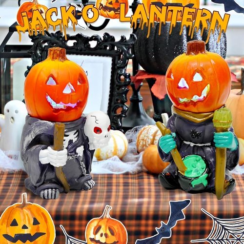 Exasinine Halloween Figurines - 5.5" Resin Jack O’ Lantern Ornaments for Spooky Indoor Décor | Party Gifts
