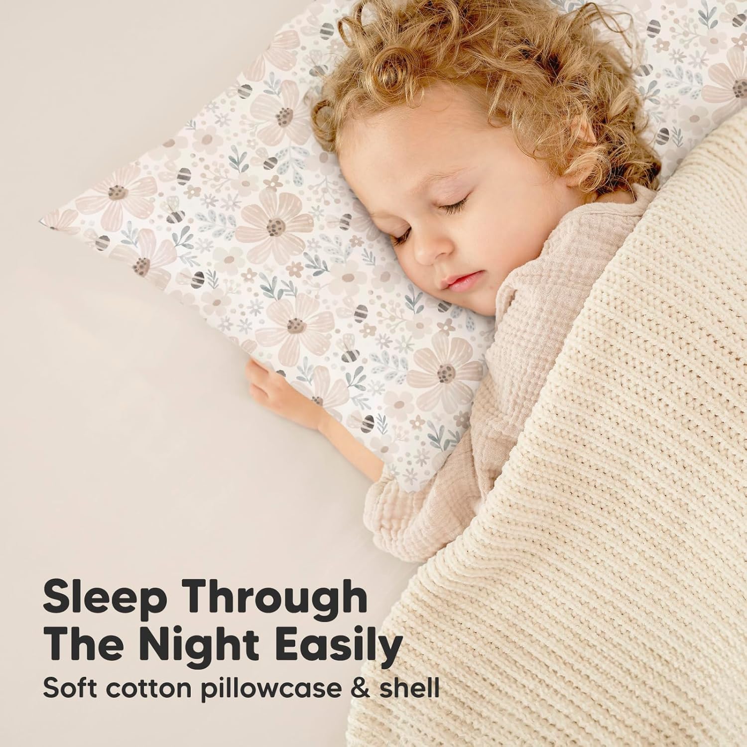 My Little Dreamy Toddler Pillow - Organic Cotton Travel Bed Pillow with Soft, Breathable Pillowcase | 13x18 Inches for Ages 2-5 (Flora Vale)