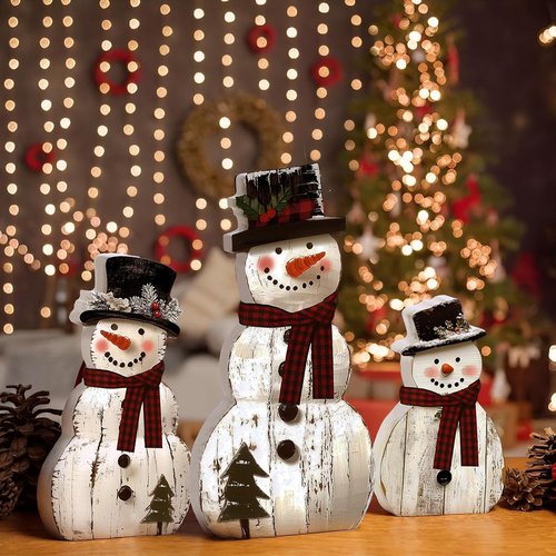 Barydat Christmas Snowman Wooden Decorations - Rustic Table Centerpieces for Holiday Cheer