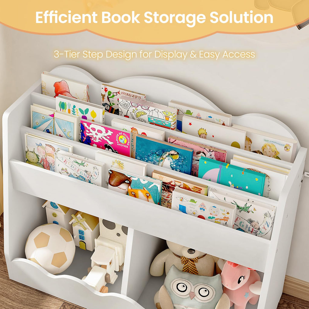CHOEZON Kids Bookshelf and Toy Storage, Children's Bookcase with 2 Toy Cubes, Toddler Book Shelf for Kids Room, Wooden Book Organizer, for Playroom, Nursery, Living Room, White MCW15WB