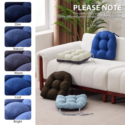IASEAHK Chair Cushions for Dining Chairs, Seat Cushions for Kitchen Chairs, Indoor Seat Cushions with Ties, Tufted Foam Chair Pads, Non Slip Chair Cushions Set of 4, 15.5" x 15.5" x 4", Navy Blue