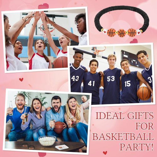 Hinly 36 Set Valentine's Day Basketball Gift for Team Basketball Bead Bracelets with Valentine's Day Cards Novelty Exchange Gifts Sports Party Favors for Team Lovers Players