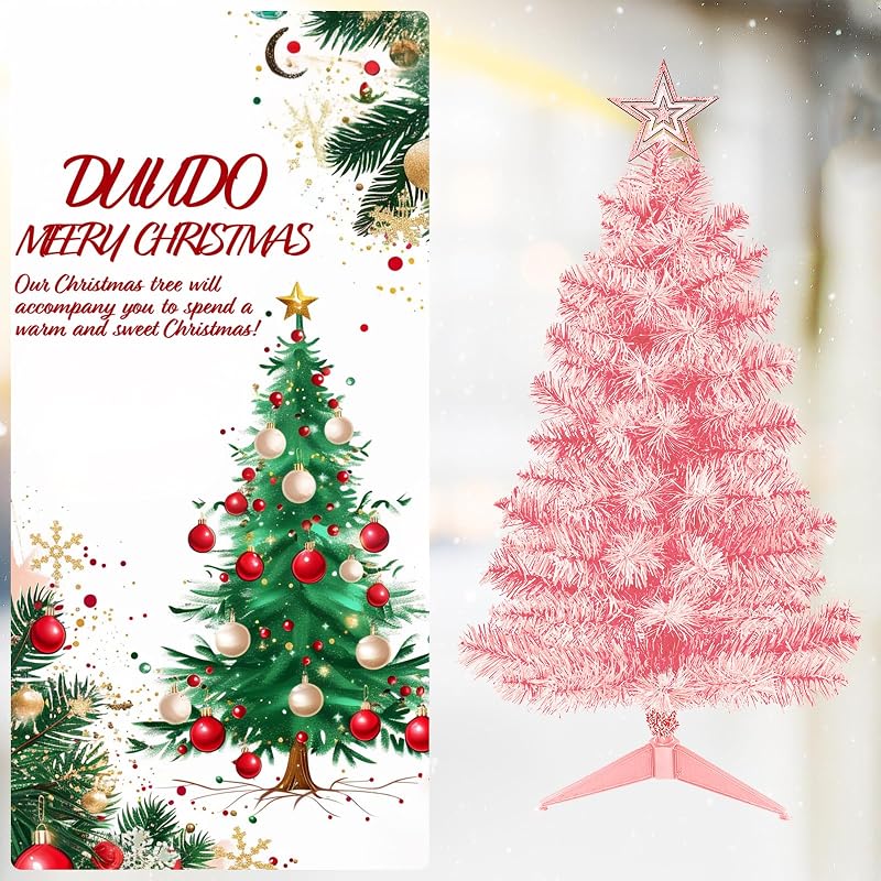 3ft Pink Premium Hinged Artificial Christmas Tree - Tabletop Holiday Decoration with Foldable Base