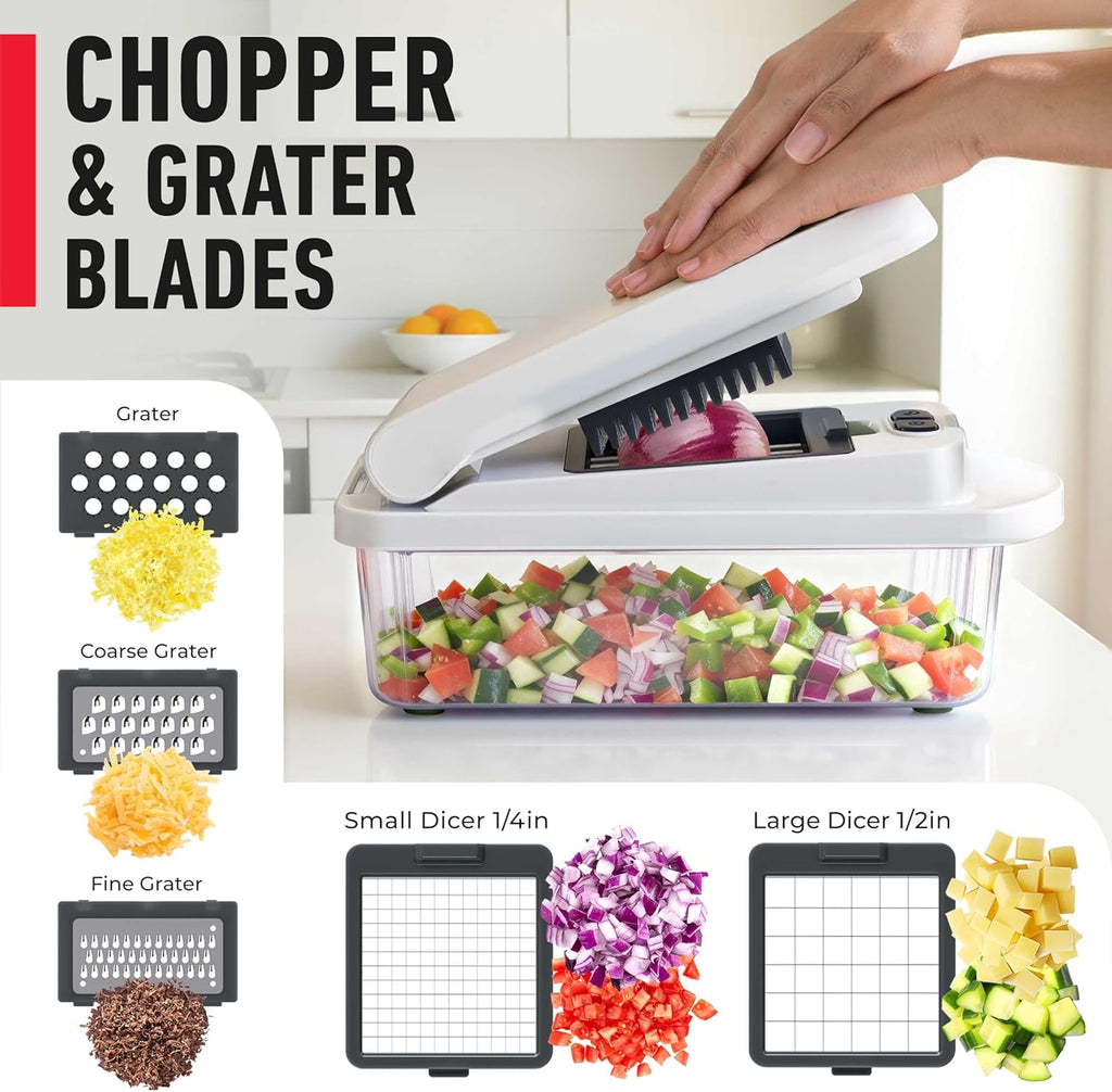 Mueller Vegetable Chopper - 10-in-1 Mandoline Slicer with 8 Blades & Container for Easy Food Prep