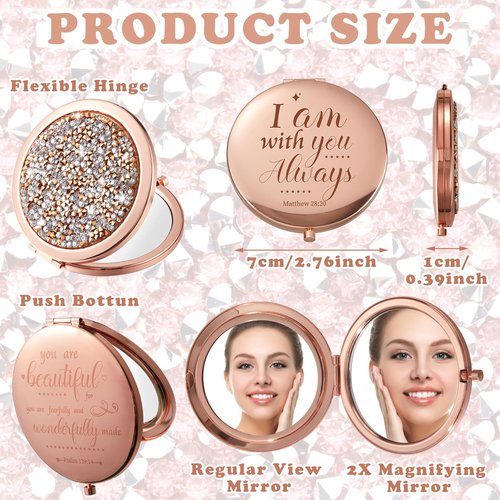 Thyle 12 Pcs Christian Compact Mirror Gifts for Women Bible Study Group Gift Verse Bulk Hand Makeup Compact Purse Religious Baptism for Easter Thank You Valentine's Day(Style 1,Colorful)