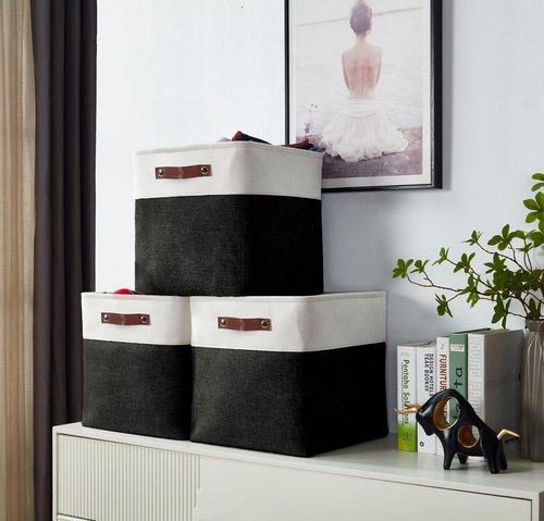 DECOMOMO Storage Cubes - 11x11 Cube Storage Bins | Stylish Black & White Baskets - 4 Pack