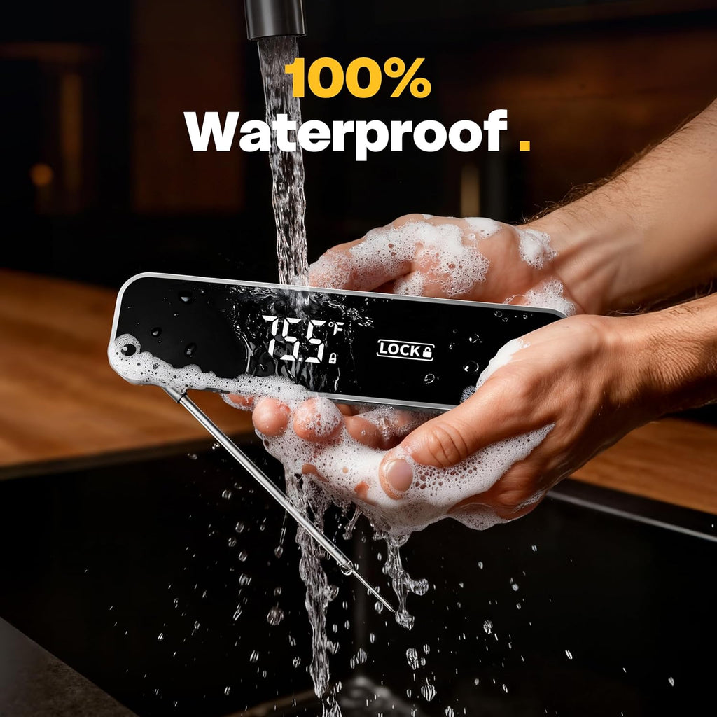 Skiennix Professional Instant Read Meat Thermometer - Digital Cooking & BBQ Thermometer | Fast 0.3S Read Time, Grey