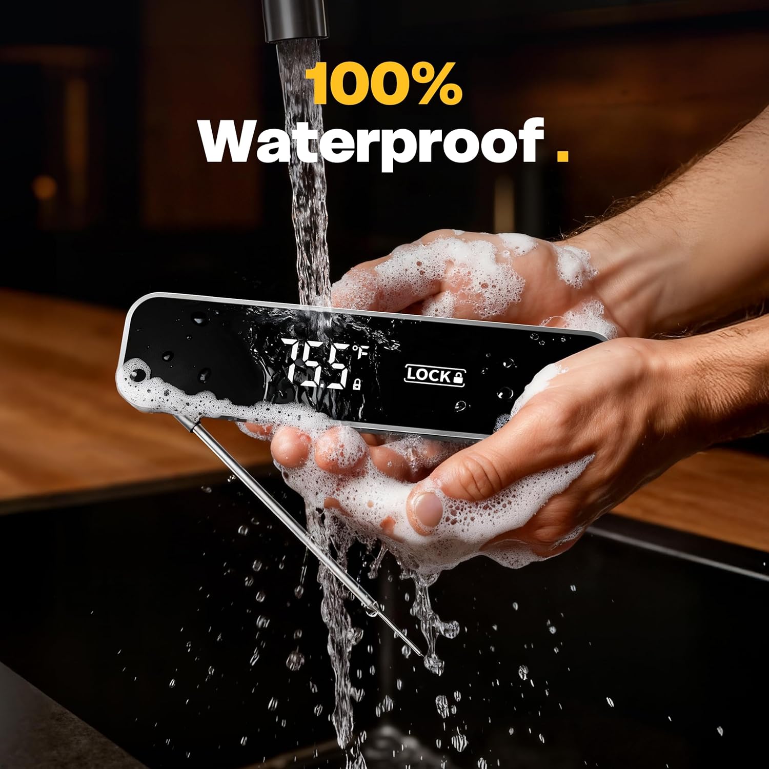 Skiennix Professional Instant Read Meat Thermometer - Digital Cooking & BBQ Thermometer | Fast 0.3S Read Time, Grey