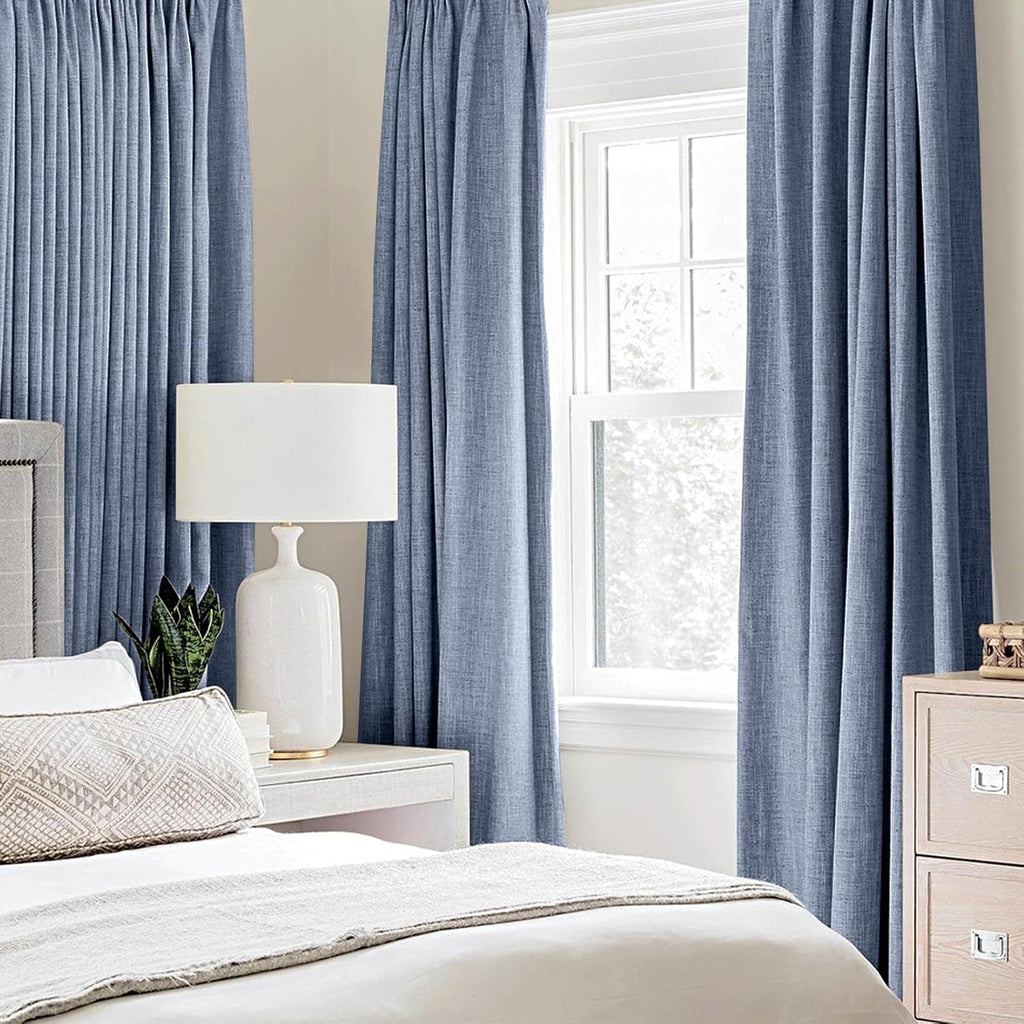 MIULEE Blackout Curtains - 100% Thermal Insulated Linen Texture Drapes | Stone Blue, 52x84 Inch (2 Panels)