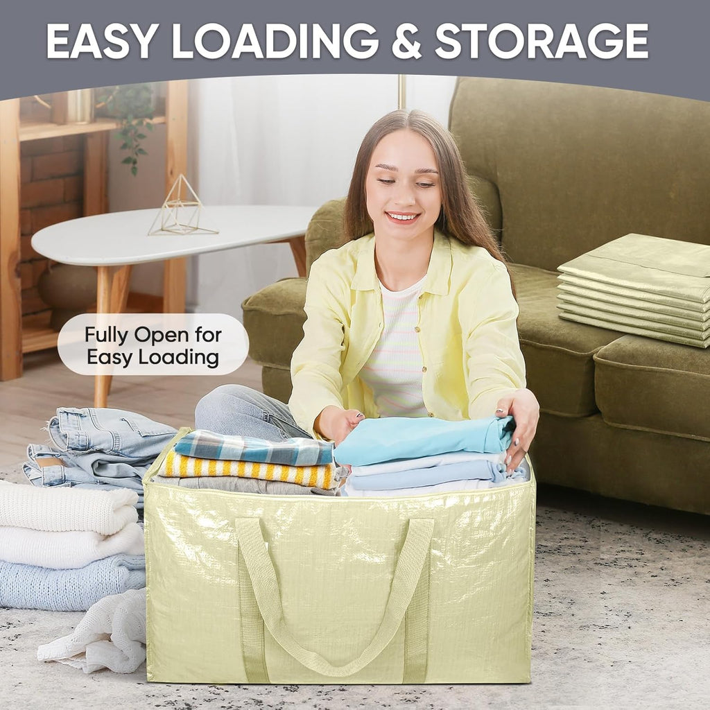 TICONN Extra Large Heavy-Duty Moving Bags - Durable Storage with Zippers & Handles | 2 Pack, Cream