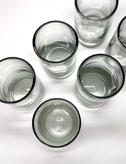 Handmade con Amor - 18 oz Hand Blown Mexican Drinking Glasses - Set of 6 tumblers, 18 fl oz each, Clear