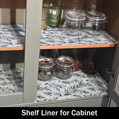Shelf Liners Non Adhesive and Strong Non-Slip Shelf and Drawer Liners for Kitchen Cabinet Wire Fridge, Waterproof Shelf Drawer Liner,Easy to Clean,12IN x 10FT,Green Leaf