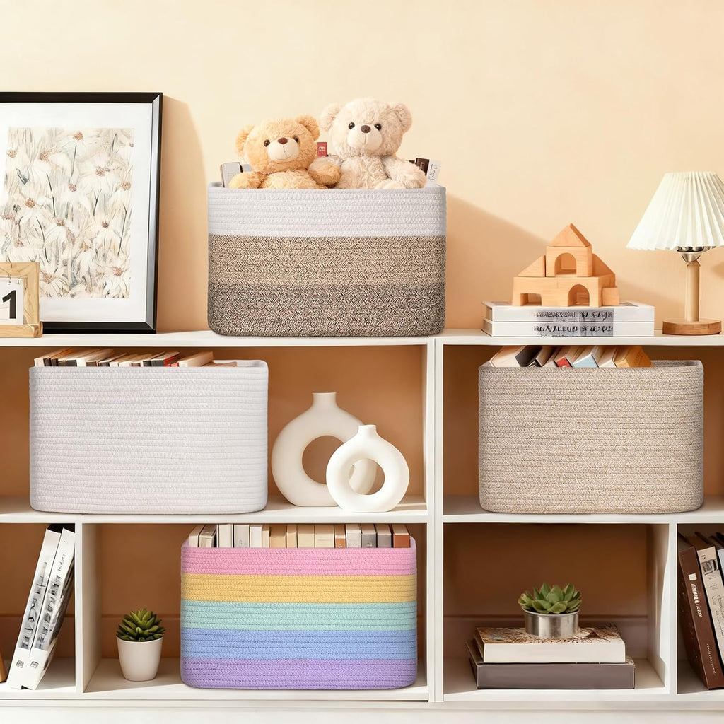 Storage Baskets - Woven Brown Organizing Bins | 3-Pack 15" x 10" x 9" for Toys & Home