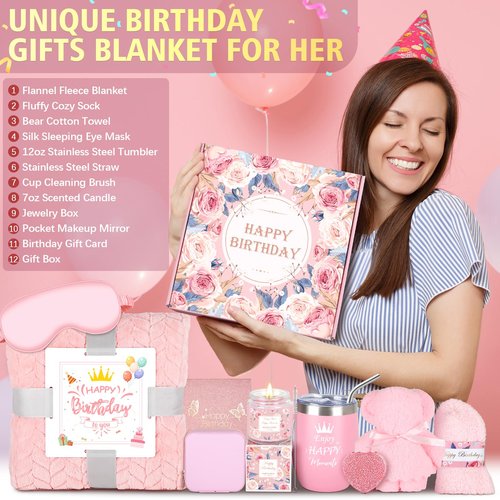 Birthday Gifts for Women Friendship, Unique Happy Birthday Gift Basket, Luxury Care Package Gift Box, Bday Gift Set Present Idea for Mom Sister Her Best Friend Female Wife Coworker Girlfriend Daughter